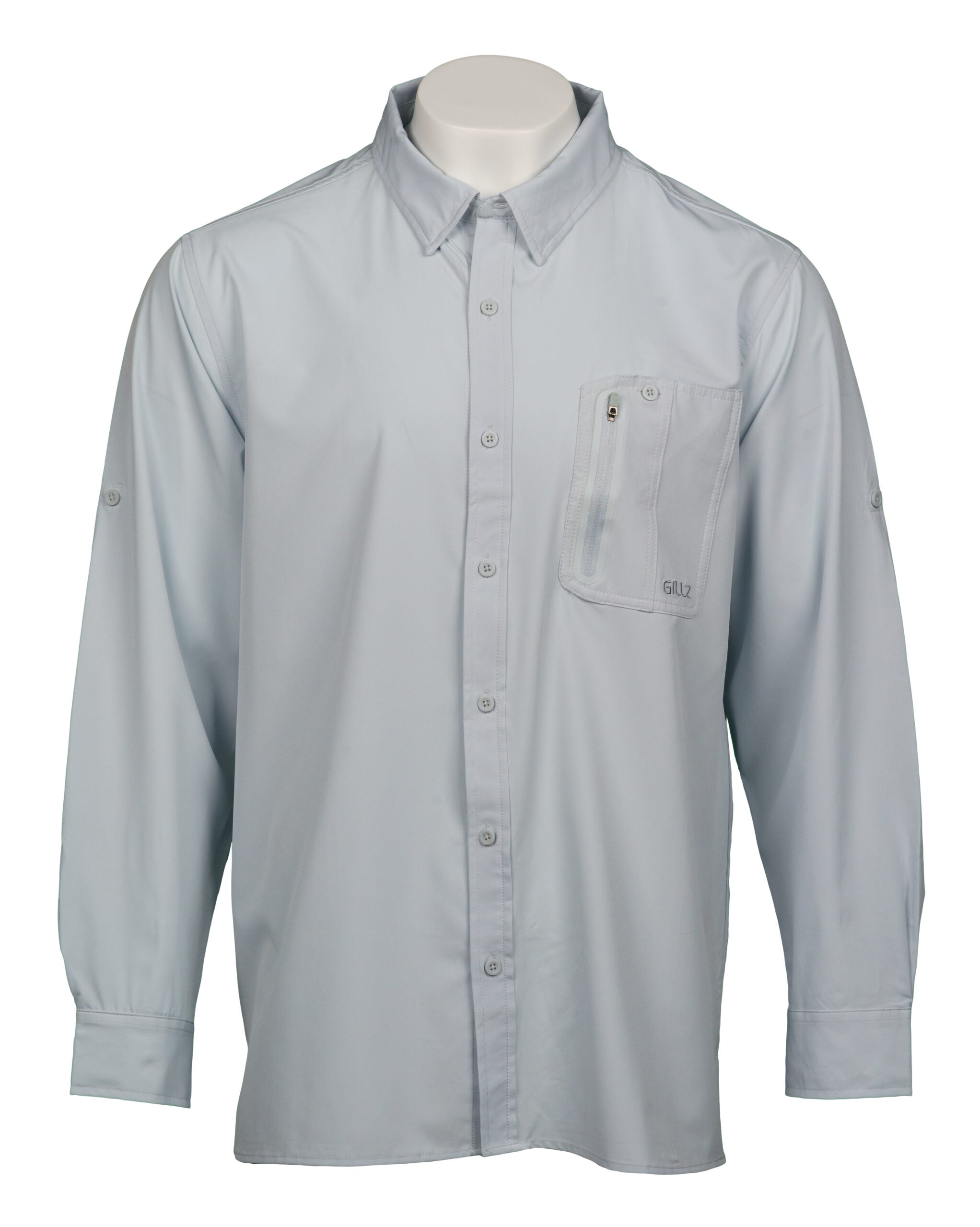 Gillz Men's UPF 30+ Long Sleeve Woven Button Up Shirt (Gray, Medium)