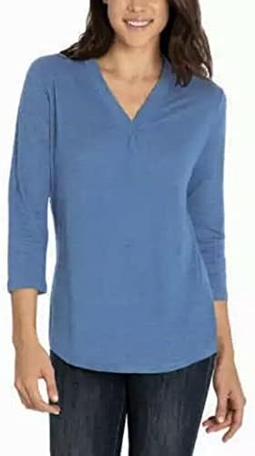 Orvis Women's Relaxed Fit V-Neck 3/4 Sleeves Top (Moonlight Blue, Small)