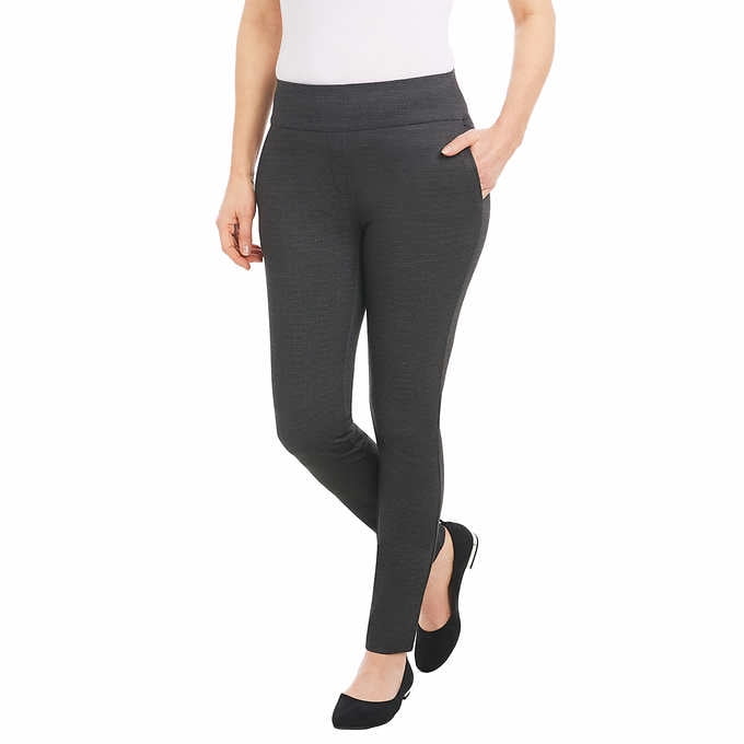 Dalia Women's Pull-On Ponte Pant with Built-in Tummy Control Panel (Black Stone, Large)
