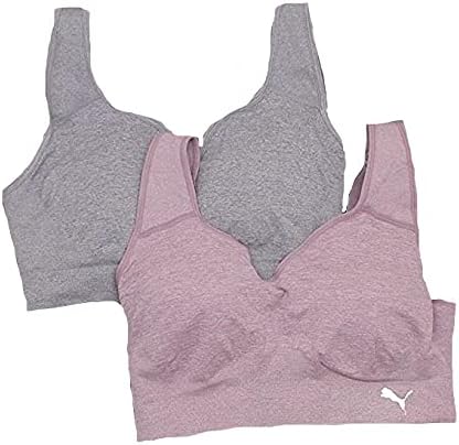 Puma Women's 2 Pack Seamless Sports Bra (Pink/Grey, L)