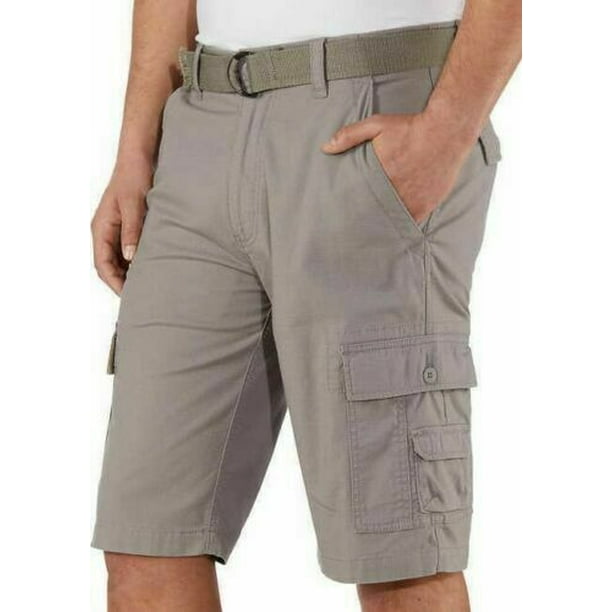 Wearfirst Men's Free-Band Stretch with Flex Waistband and D-Ring Belt Shorts (Grey, 38)