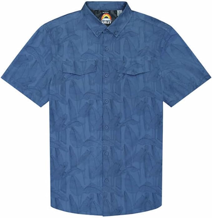 Hurley Men's Short Sleeve Woven Shirt (Blue, XX-Large)