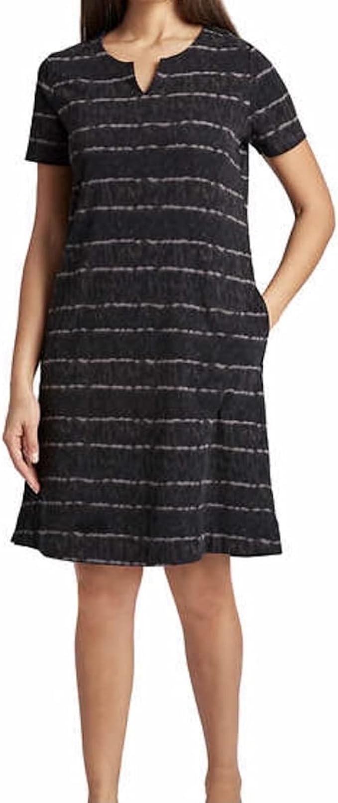 Ellen Tracy Women's V-Notch Short Sleeve Dress (Black Combo, L)