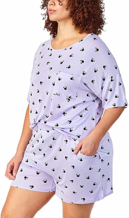 Disney Womens Short Pajama Set with Pockets (Purple, Large)