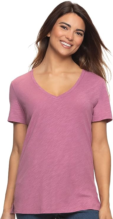 Felina Women's Slub Jersey V-Neck Tee Short Sleeve T-Shirt (Mellow Mauve, Medium)
