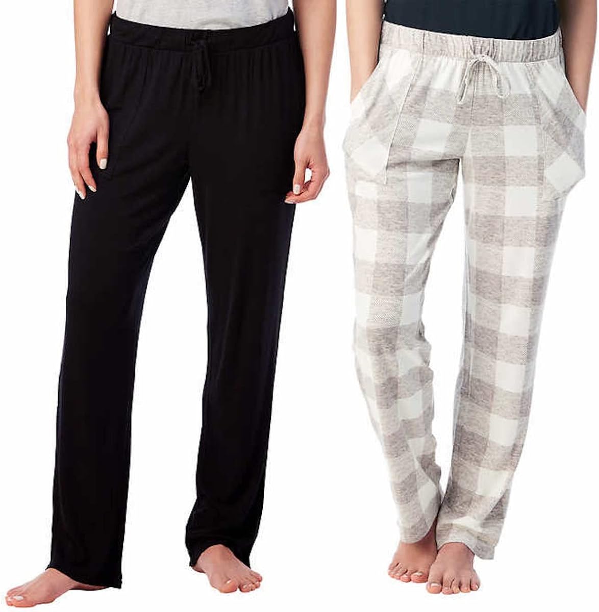 Lucky Brand Women's 2 Pack Straight Leg Lounge PJ Pants with Drawstrings and Pockets (Simple Buffalo Plaid Grey/Black, Small)