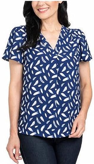 Hilary Radley Ladies' V-Neck Blouse (Deep Indigo/Off-White, X-Large)