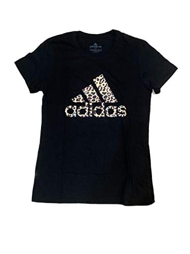 adidas Women's Short Sleeve Amplifier Shirt (Black/Leopard Print,  Small)