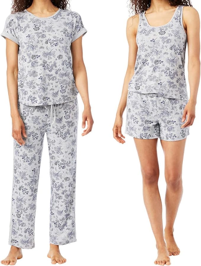 Lucky Brand Women's 4 Piece Pajama Set (Mini Denim Floral, Small)
