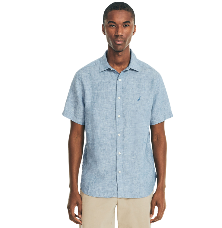 Nautica Men's Linen & Cotton Blend Button-Down Short Sleeve Shirt