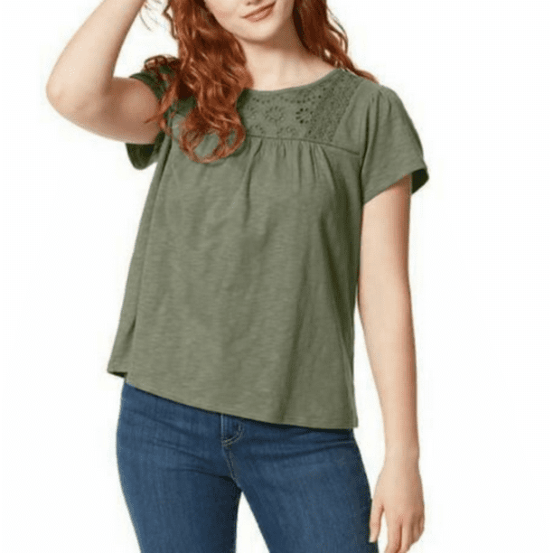 Ella Moss Women's Embroider Top (Olive, Medium)