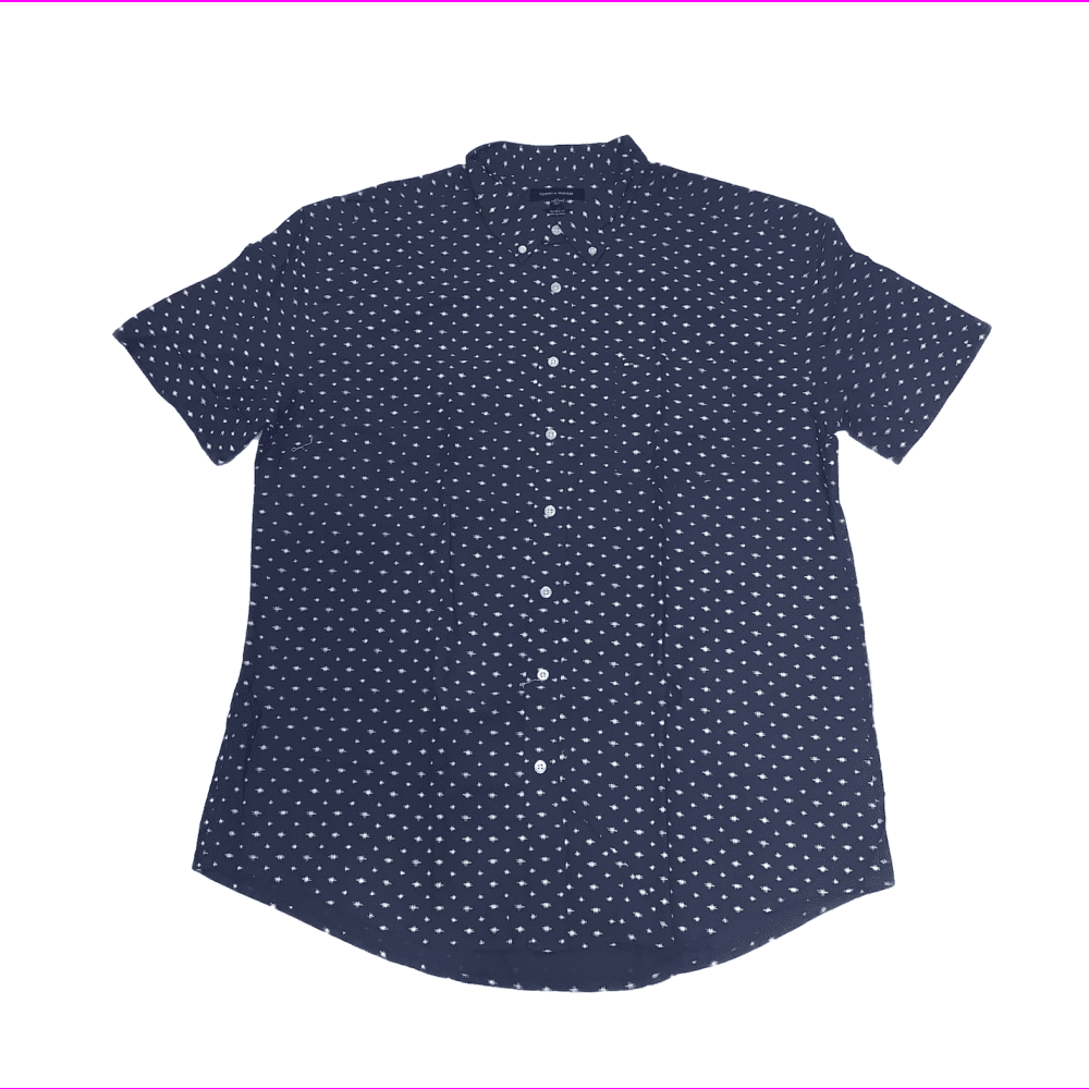 Tommy Hilfiger Men's Classic Fit Button Down Short Sleeve Woven Shirt (Peacoat, Medium)