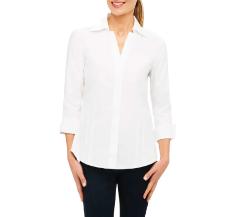 Foxcroft Women's Linen Blouse Shirt - Classic 3/4 Sleeve Design