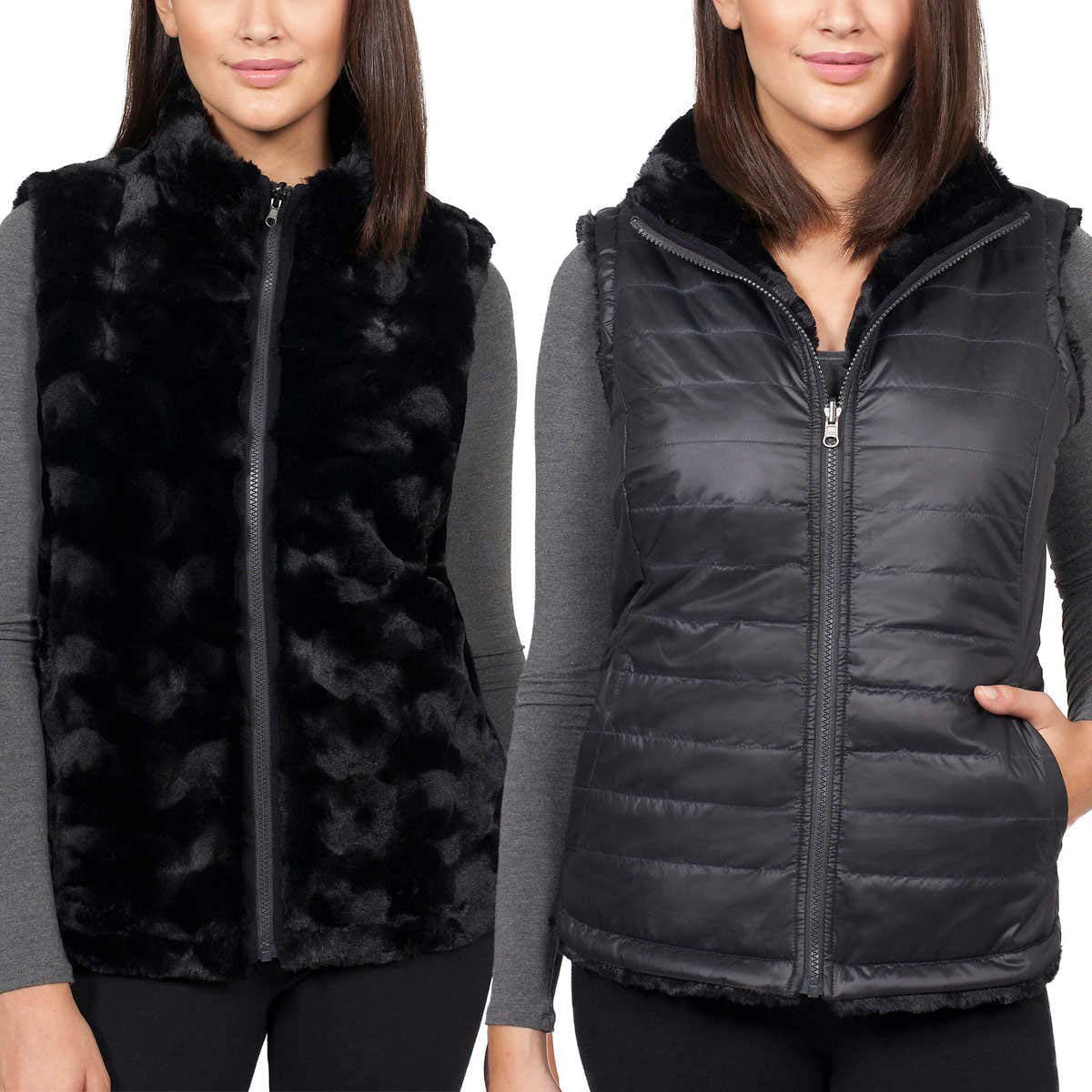 Nicolle Miller Women's Vest Black Reversible Faux Fur (Black, Small)
