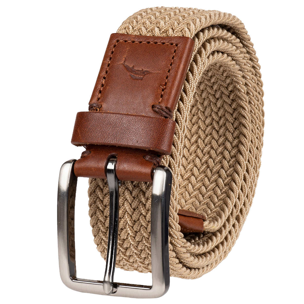 Tommy Bahama Men's Stretch Braided Webbing Leather Tab Belt (XX-Large, Khaki)