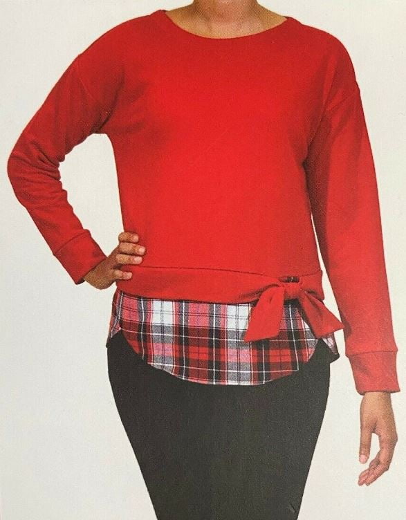 IZOD Women's Tie-Front 2-Fer Sweatshirt (Tango Red, Large)
