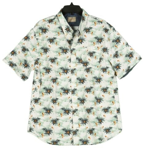 Jachs Mens Tropical Shirt Short Sleeve Medium Stretch Cotton Fabric Button Front(Large)