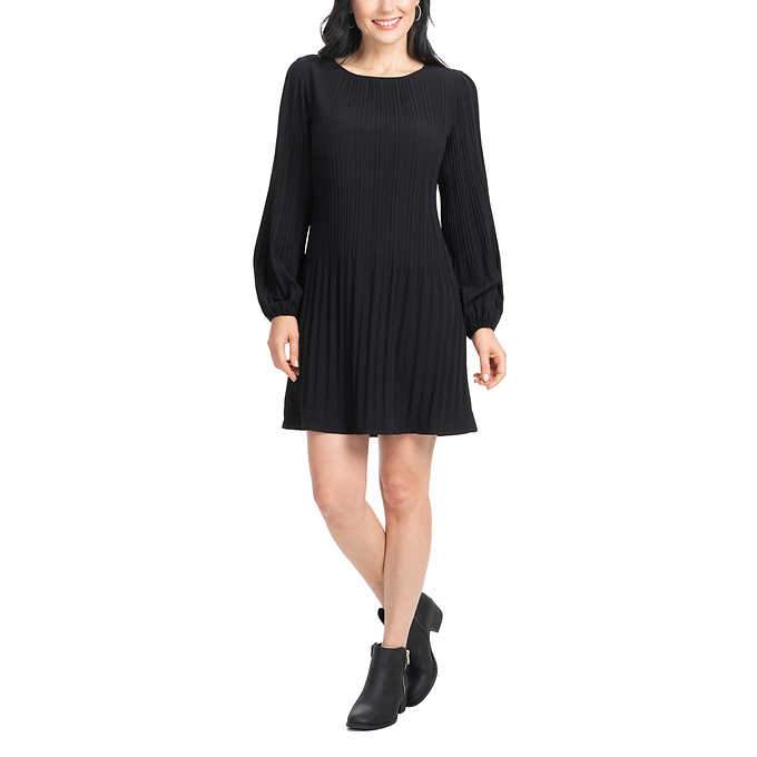 HILARY RADLEY Women's Pleated Dress (Black, Medium)