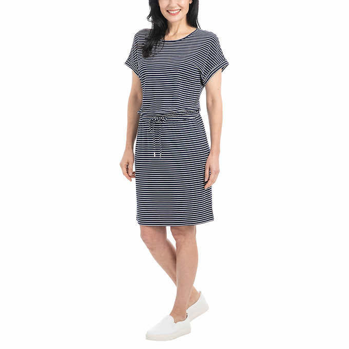 Hilary Radley Ladies' Short Sleeve Dress (Indigo/White Stripe, X-Large)