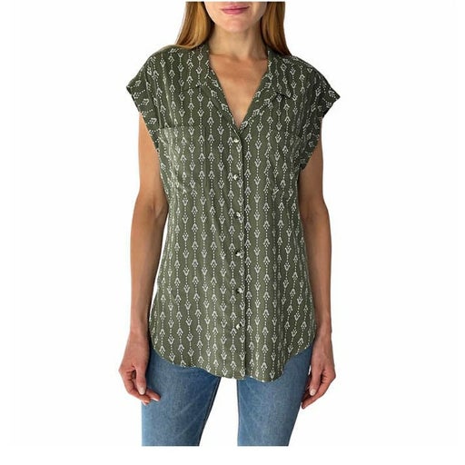 Jachs Ladies' Girlfriend Short Sleeve Tencel Blouse (Green Geo Print, Large)