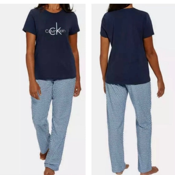 Calvin Klein Women's 2 Piece Pajama Set (Blue, S)