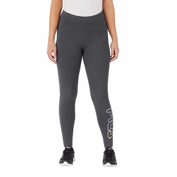 Fila Women's Logo High Waist Cotton Ankle Leggings (Grey , Small)