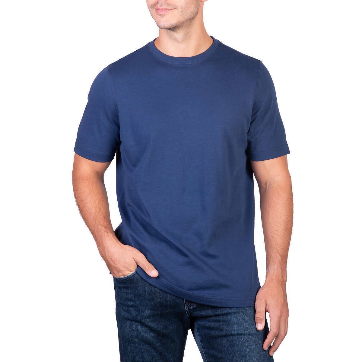 Kirkland Signature Men's Short Sleeve Peruvian Pima Cotton T-Shirt (Navy, Large)