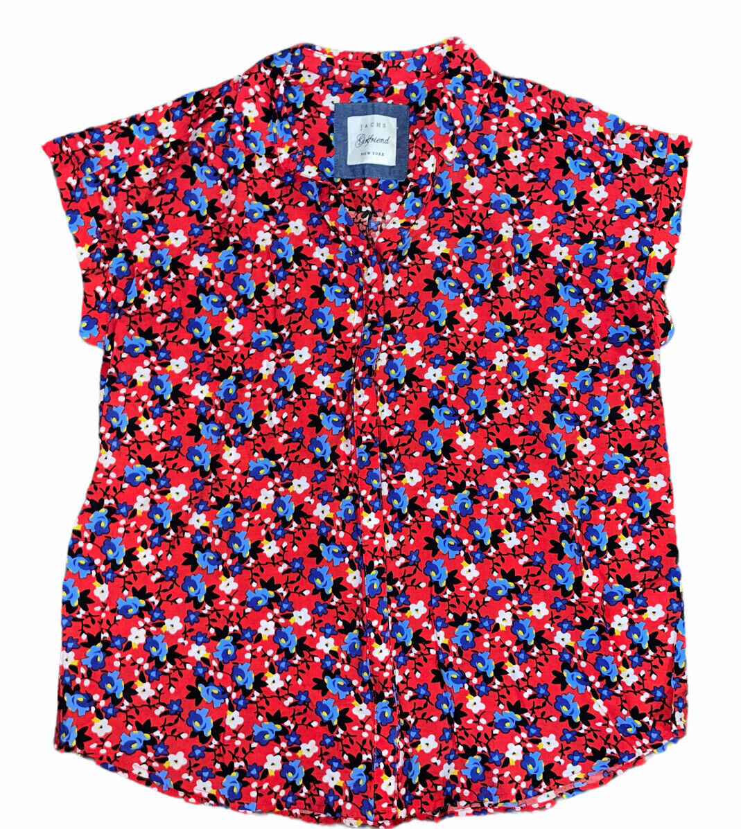 Jachs Women's Cap Sleeve Button Down Shirt (Red,L)