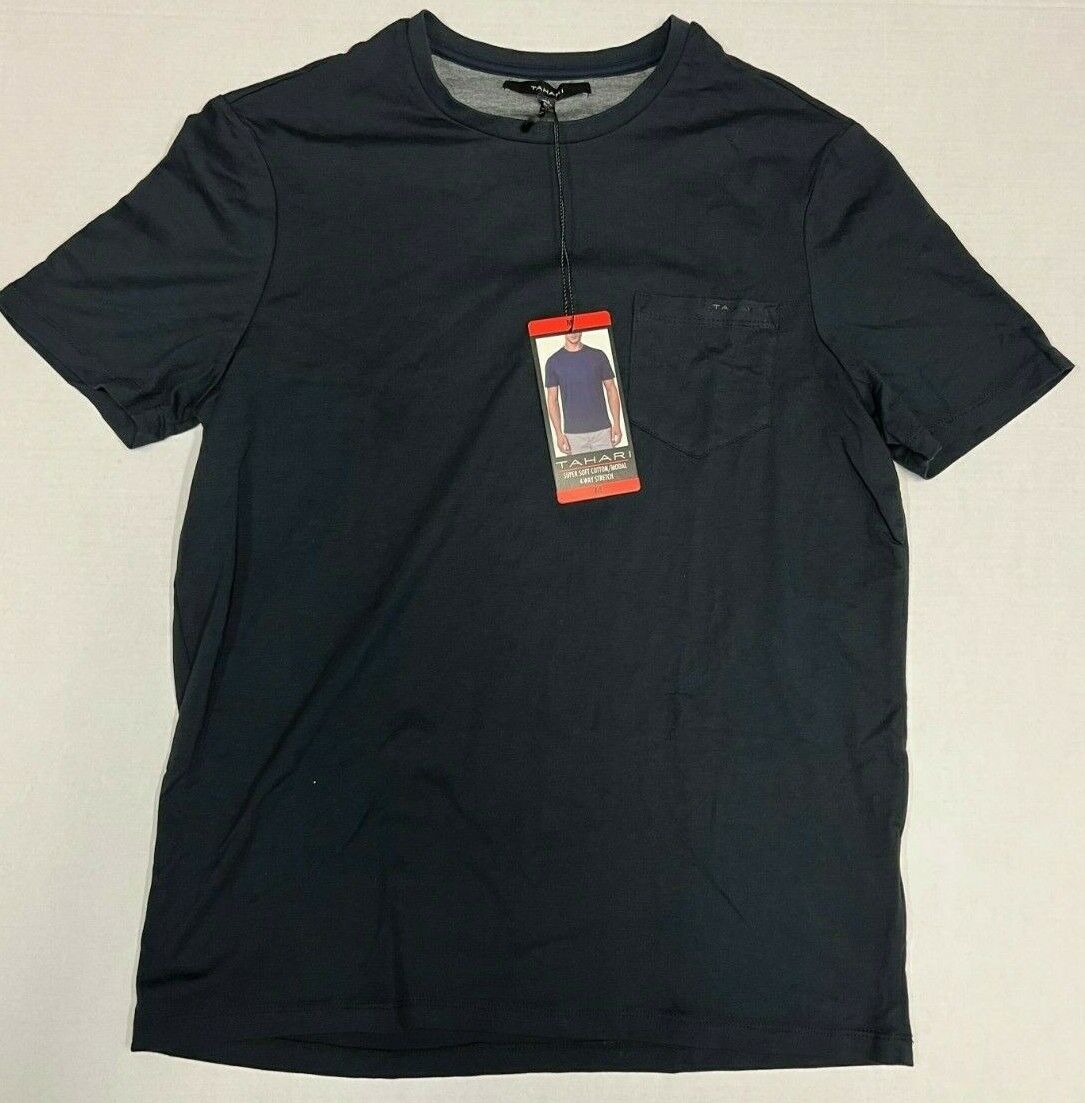 Tahari Men's Super Soft Cotton/Modal 4-Way Stretch T-Shirt Pocket (Black, XX-Large)