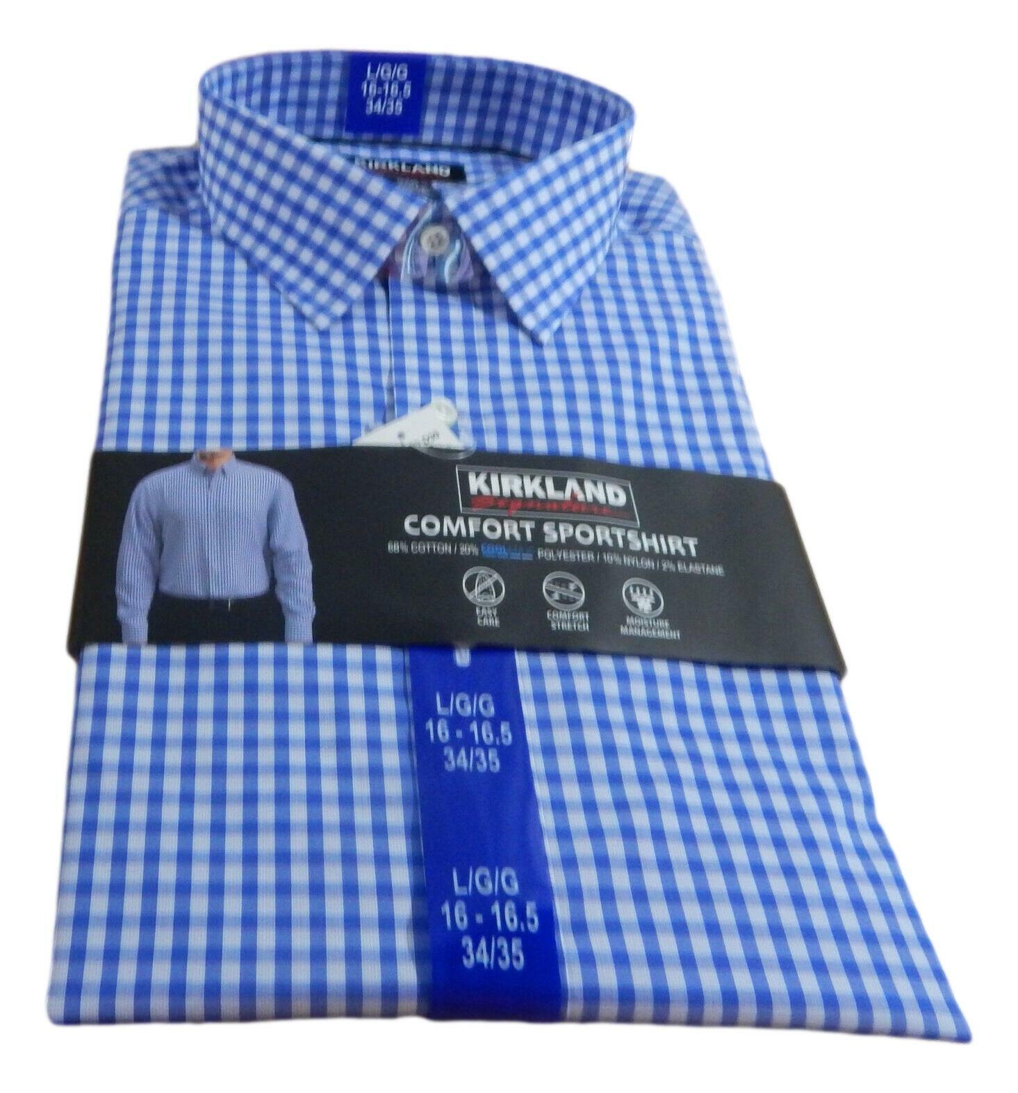Kirkland Signature Men's Traditional Dress Shirt (Blue Check, X-Large, 17-17.5 X34/35)
