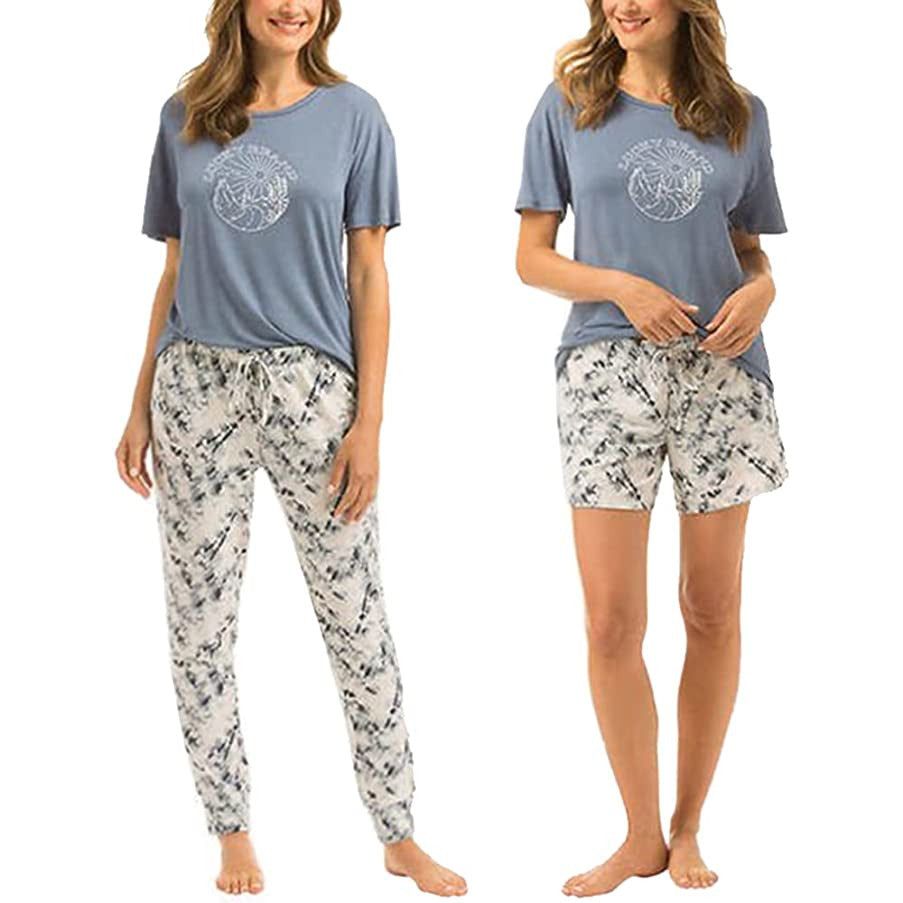 Lucky Brand Women's Pajama 3 Piece Set - Printed Design with Robe - Lightweight and Comfortable Sleepwear