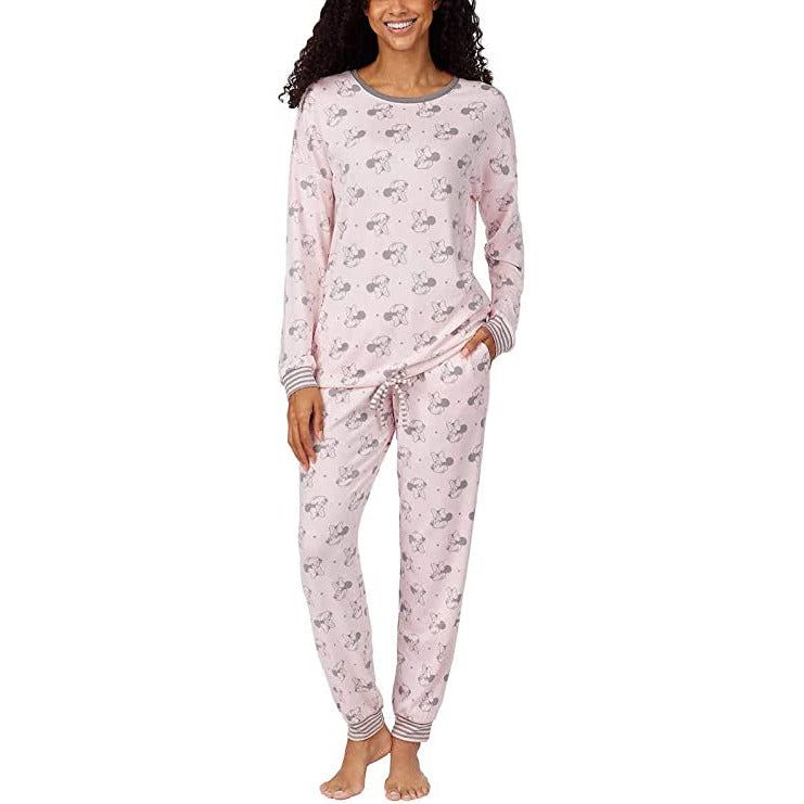 Disney Women's Cozy Pajama Set - Charming Character Print, Long Sleeve Top, Matching Pants - Comfortable Sleepwear