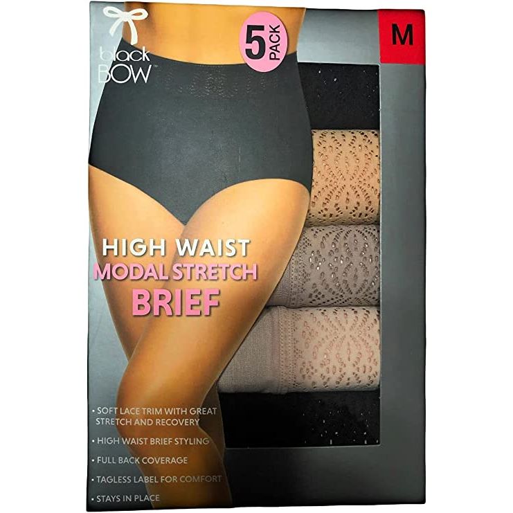 Black Bow Women's 5-Pack High Waist Modal Stretch Brief
