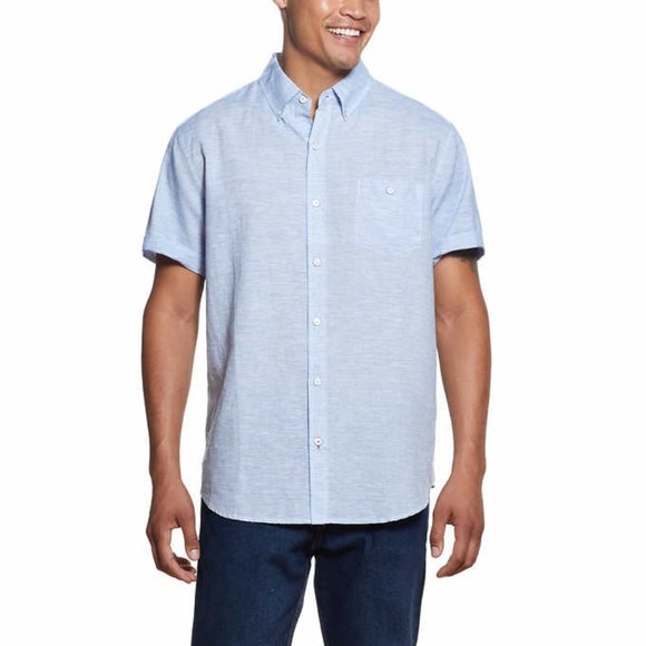 Weatherproof Vintage Men's Short Sleeve Woven Shirt Wasshable Linen