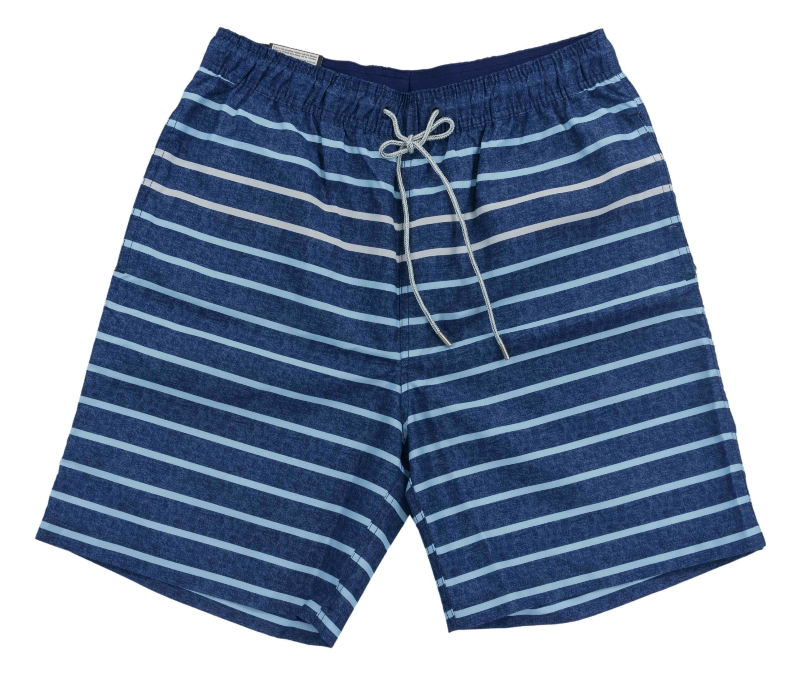 Kirkland Signature Men's Elastic Waistband Mesh Lined Swim Short Trunk (Blue Varsity Stripe,Medium)