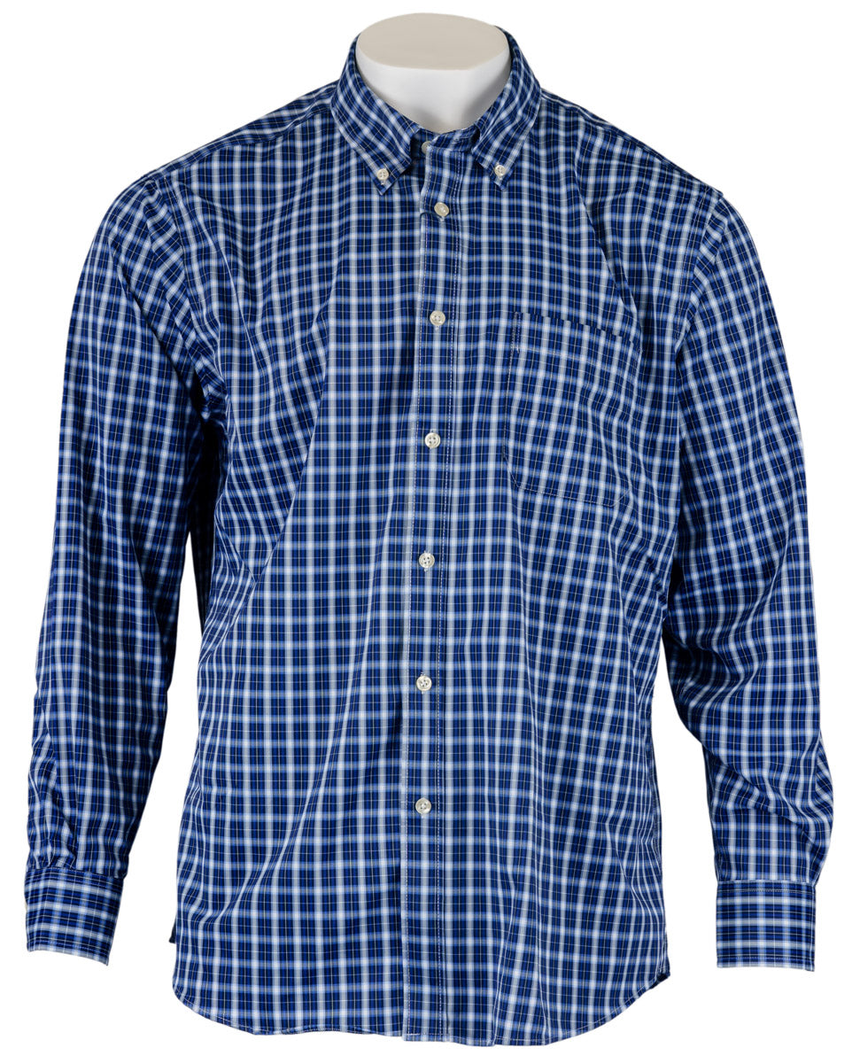 Nautica Perf Dress Shirt (Dark Blue Plaid, 17.5x34/35)