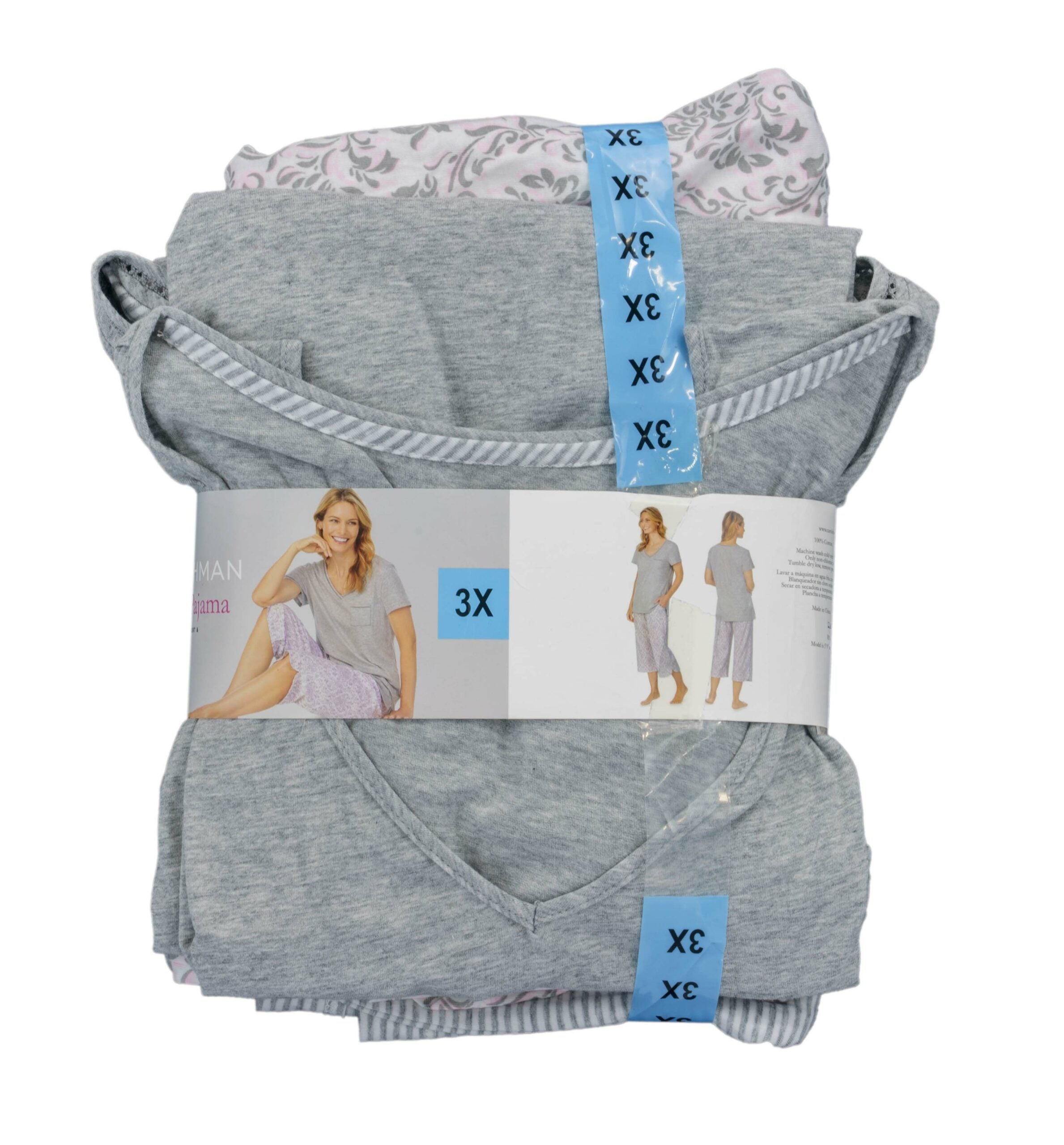 Carole Hochman Women's 4 Piece Pajama Set - Tank Top, Short Sleeve Top, Short, and Capri Pant - Gray - 3X