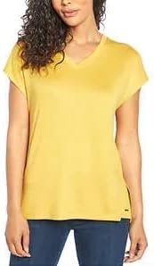 Orvis Women's Short Sleeve V-Neck Tunic Knit Top (Mustard,XL)