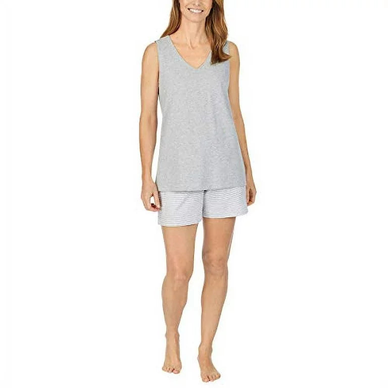Carole Hochman Women's 4 Piece Pajama Set Tank Top Short Sleeve Top Short and Capri Pant