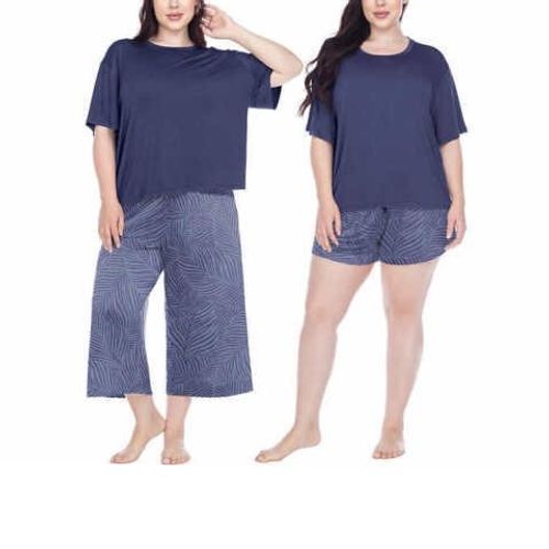 Cozy and chic Honeydew 3-piece pajama set: Long-sleeve top, shorts, and pants in soft, breathable fabric