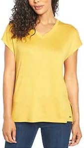 Orvis Women's Short Sleeve V-Neck Tunic Knit Top (Mustard,S)