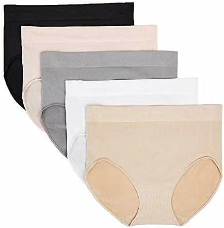 Carole Hochman Ladies' Seamless Brief, 5 Pack (Basic Multi-Black/Pink/Grey/Off-White/Beige, X-Small)