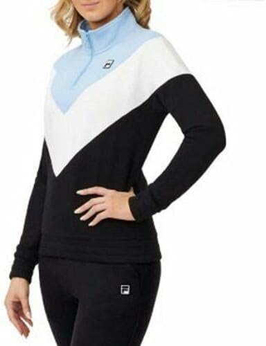 FILA Womens 1/4 Zip Pullover Sweatshirt  (Black/White/Blue, XX-Large)