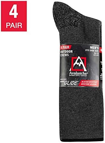 Avalanche Men's 4 Pairs Outdoor Crew Socks (Black/Grey, Shoe Size: 6-12)