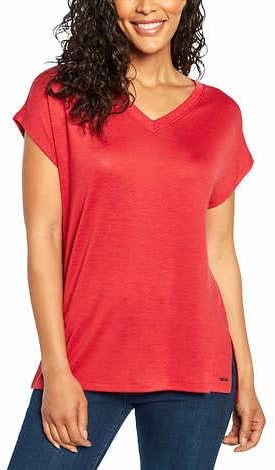 Orvis Women's Short Sleeve V-Neck Tunic Knit Top (Burnt Clay,XXL)