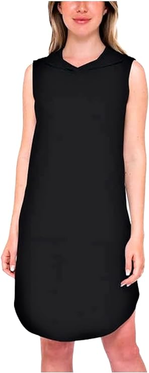 Bobeau Women's Soft French Terry Hooded Sleeveless Dress (Black,M)