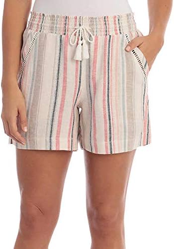 Briggs Women's Linen Blend Pull-On  With Pockets And Drawstring Short (Pink, Large)