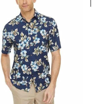 Burma Bibas Mens Short Sleeve Woven Shirt (Blue Flowers, Large)