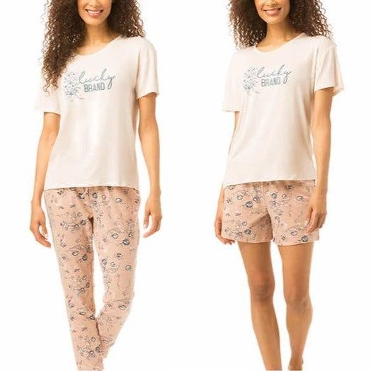 Lucky Brand Women's Pajama 3 Piece Set - Printed Design with Robe - Lightweight and Comfortable Sleepwear