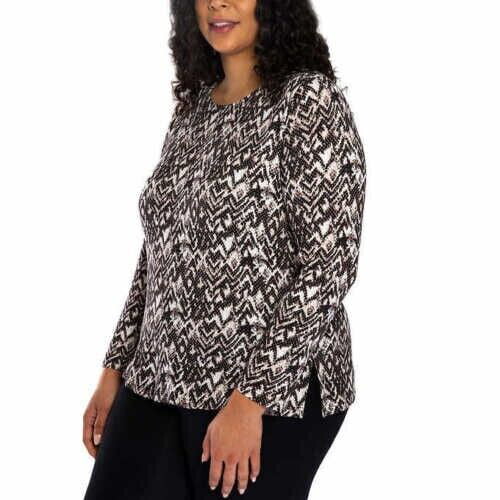 Mario Serrani Women's Crew Neck Long Sleeve Top (Black/Ivory, Large)